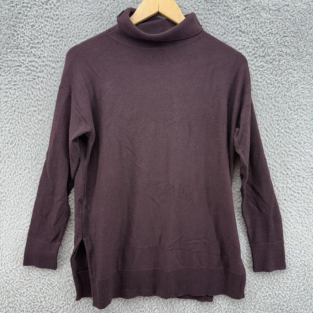 Ann Taylor LOFT Petite Small Turtleneck Plum Purple Ribbed Sleeve Cuff Split Hem